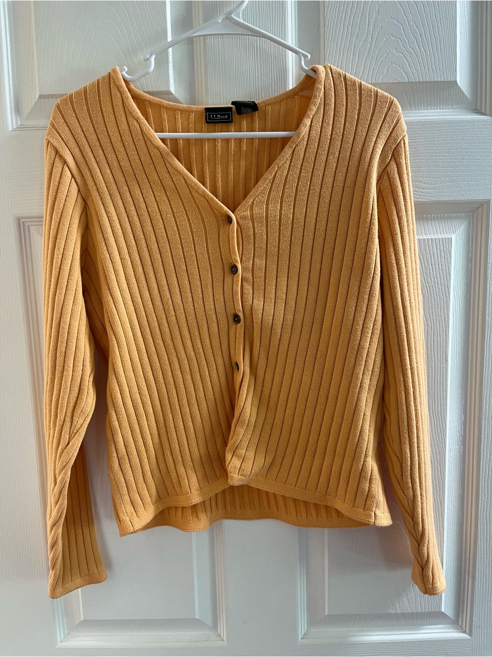 LL Bean Orange Ribbed Cotton Cardigan